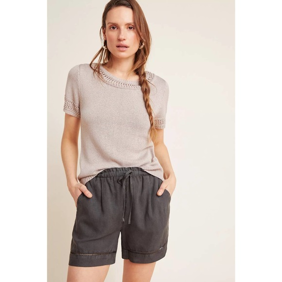 Anthropologie Cloth & Stone Rimini Shorts Black Eyelet Drawstring Size Small